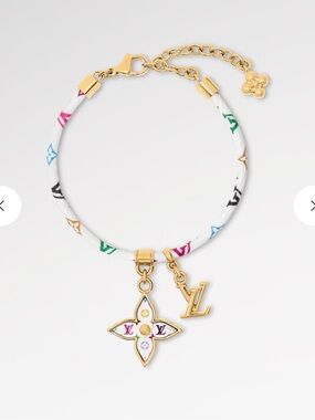 Louis Vuitton White Multicolor Monogram Flower Cord Bracelet with Gold Hardware